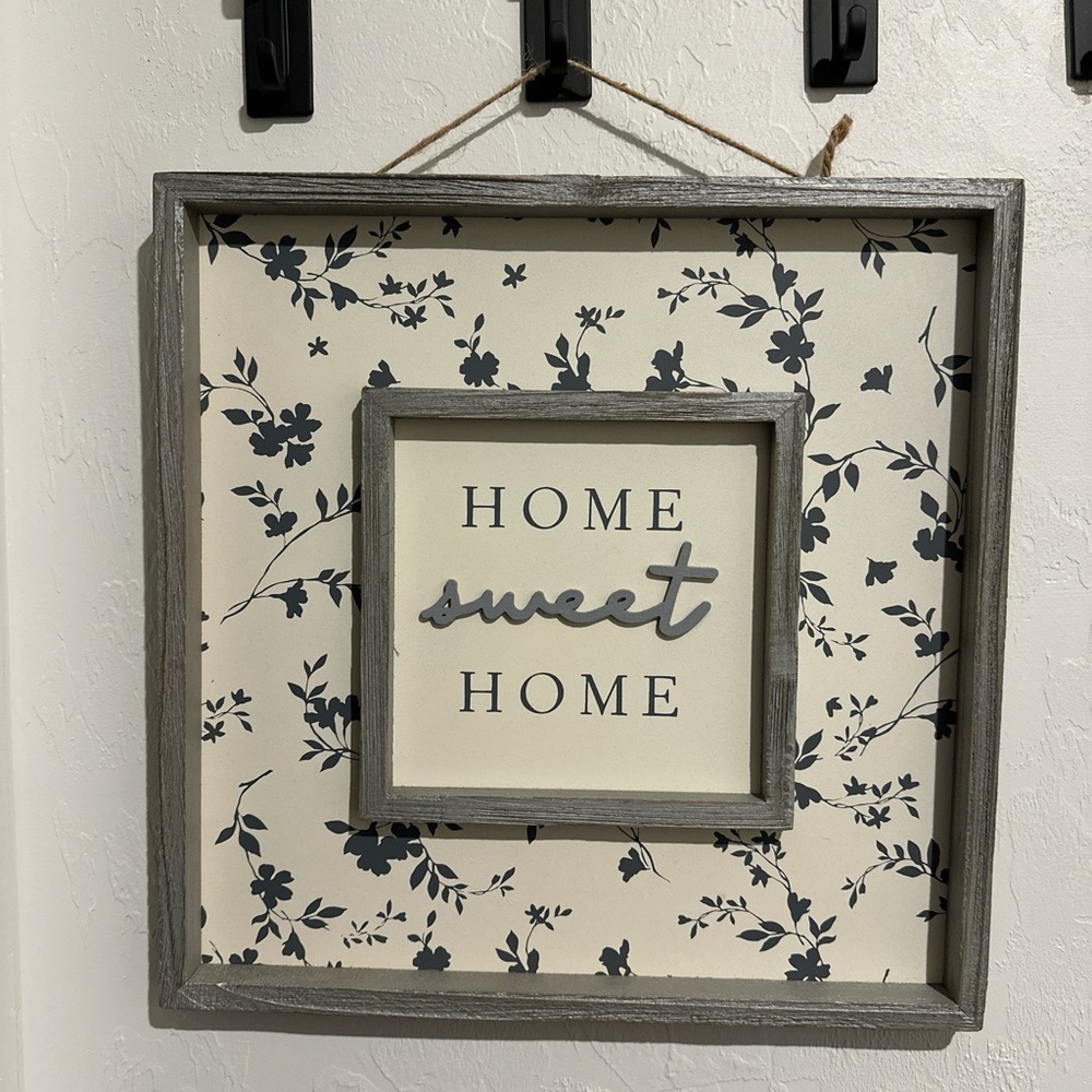 Gray and White Floral Home‎ Sweet Home Wall Art